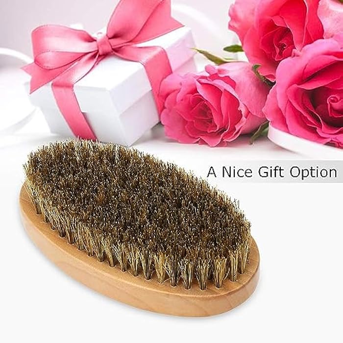 walmeck Men's Firm Bristles Beard Brush with Wooden Handle for Taming and Softening Facial Hair Skin Care & Beard Grooming (Palm Size) - Image 5